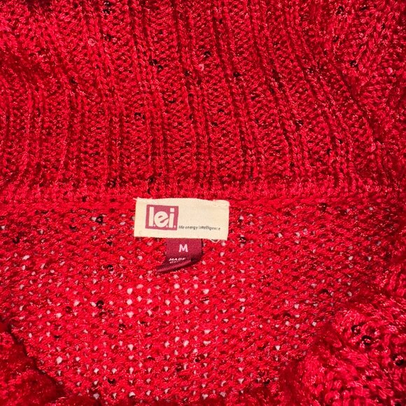 Women's Petite Junior Deep Red Turtle Neck Ribbed Cuff Glitter Sweater Size M - Picture 4 of 5